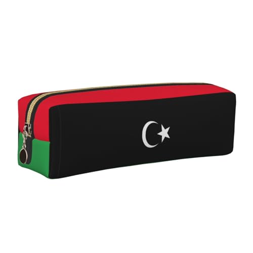 EWQrtyy Federmäppchen mit libyscher Flagge, Leder, mit Reißverschluss, Zubehörhalter, Schreibwaren-Tasche, Geschenk für den Schulanfang, gold, Einheitsgröße, Kosmetiktasche von EWQrtyy