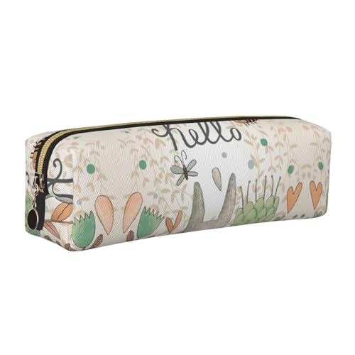 EWQrtyy Federmäppchen mit niedlichem Kaninchen, Schmetterling und Blumen, aus Leder, mit Reißverschluss, Zubehörhalter, Schreibwaren-Tasche, Geschenk zum Schulanfang, gold, Einheitsgröße von EWQrtyy