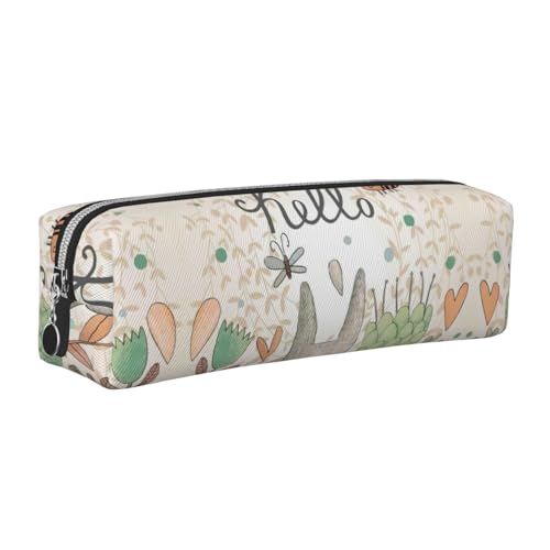 EWQrtyy Federmäppchen mit niedlichem Kaninchen, Schmetterling und Blumen, aus Leder, mit Reißverschluss, Zubehörhalter, Schreibwaren-Tasche, Geschenk zum Schulanfang, silber, Einheitsgröße von EWQrtyy