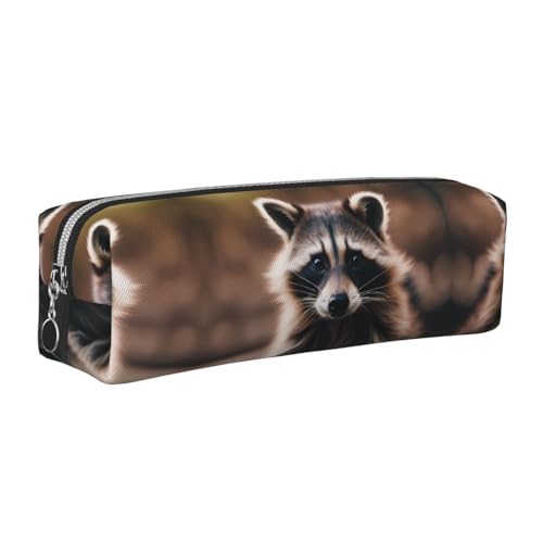 EWQrtyy Federmäppchen mit niedlichem Waschbär-Design, Leder, mit Reißverschluss, Zubehörhalter, Schreibwaren-Tasche, Geschenk für den Schulanfang, silber, Einheitsgröße, Kosmetiktasche von EWQrtyy