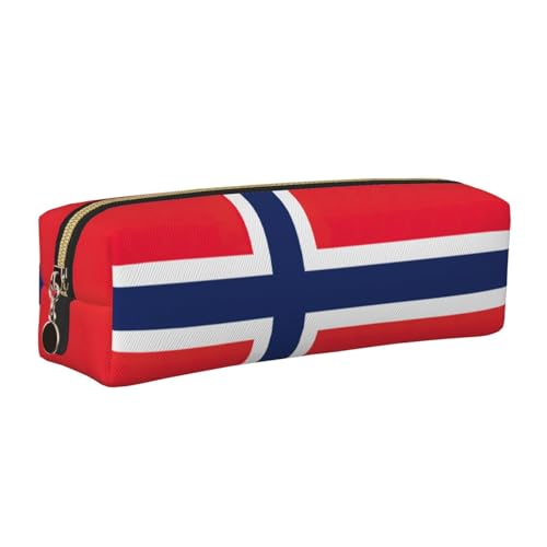 EWQrtyy Federmäppchen mit norwegischer Flagge, Leder, mit Reißverschluss, Zubehörhalter, Schreibwaren-Tasche, Geschenk für den Schulanfang, gold, Einheitsgröße, Kosmetiktasche von EWQrtyy