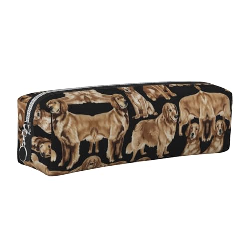 EWQrtyy Golden Retrievers Federmäppchen aus Leder, mit Reißverschluss, Zubehörhalter, Schreibwarentasche, Geschenk für den Schulanfang, silber, Einheitsgröße, Kosmetiktasche von EWQrtyy