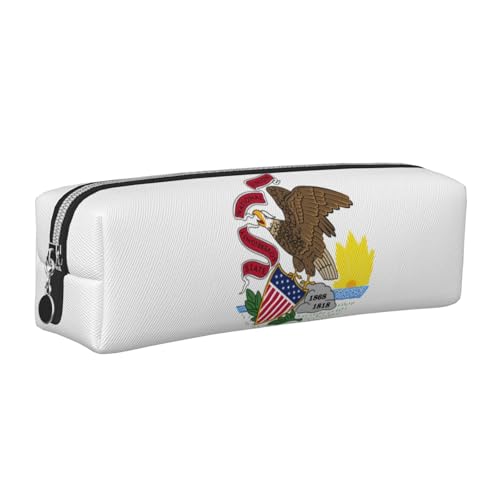 EWQrtyy Illinois Federmappe mit Staatsflagge, Leder, mit Reißverschluss, Zubehörhalter, Schreibwaren-Tasche, Geschenk für den Schulanfang, silber, Einheitsgröße, Kosmetiktasche von EWQrtyy