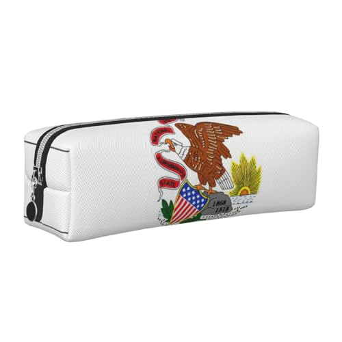 EWQrtyy Illinois Federmappe mit Staatsflagge, Leder, mit Reißverschluss, Zubehörhalter, Schreibwaren-Tasche, Geschenk für den Schulanfang, silber, Einheitsgröße, Kosmetiktasche von EWQrtyy