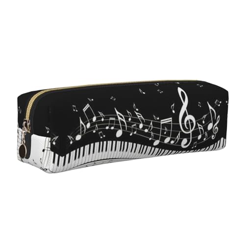 EWQrtyy Leder-Federmäppchen mit Klaviertasten mit Musiknoten, Reißverschluss, Zubehörhalter, Schreibwarentasche, Geschenk für den Schulanfang, gold, Einheitsgröße, Kosmetiktasche von EWQrtyy