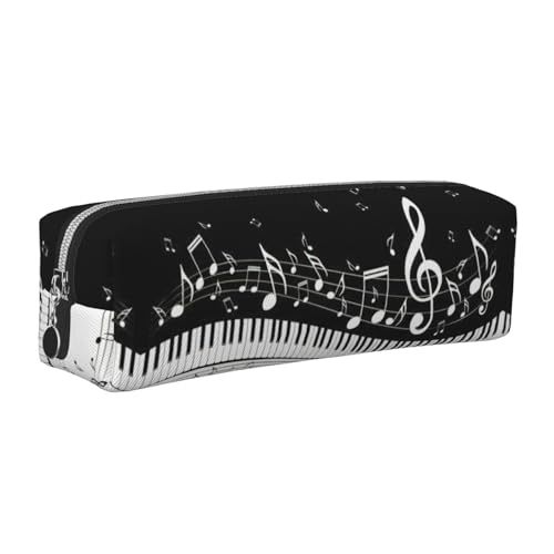 EWQrtyy Leder-Federmäppchen mit Klaviertasten mit Musiknoten, Reißverschluss, Zubehörhalter, Schreibwarentasche, Geschenk für den Schulanfang, silber, Einheitsgröße, Kosmetiktasche von EWQrtyy