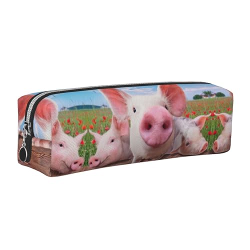 EWQrtyy Lustiges Federmäppchen aus Leder mit niedlichem Schweine-Druck, Reißverschluss-Tasche, Zubehörhalter, Schreibwaren-Tasche, Geschenk zum Schulanfang, silber, Einheitsgröße, Kosmetiktasche von EWQrtyy