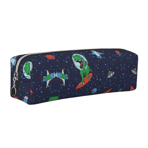 EWQrtyy Lustiges Federmäppchen mit Astronauten-Dinosaurier-Raketendruck, Leder, Reißverschlusstasche, Zubehörhalter, Schreibwaren-Tasche, Geschenk zum Schulanfang, silber, Einheitsgröße von EWQrtyy
