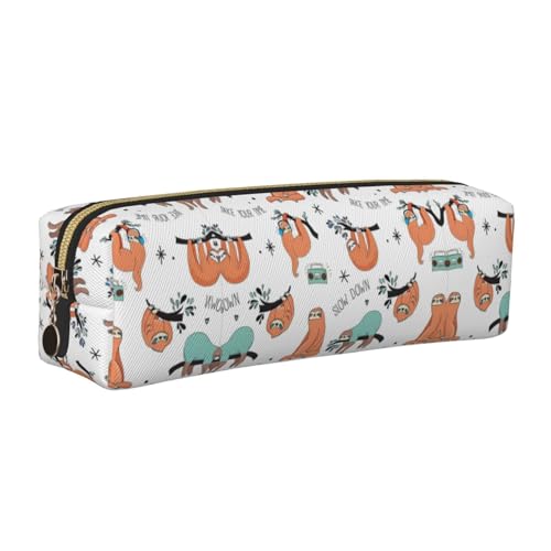 EWQrtyy Lustiges Federmäppchen mit niedlichem Tier-Faultier-Musikdruck, aus Leder, mit Reißverschluss, Zubehörhalter, Schreibwaren-Tasche, Geschenk zum Schulanfang, gold, Einheitsgröße, Kosmetiktasche von EWQrtyy