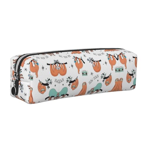 EWQrtyy Lustiges Federmäppchen mit niedlichem Tier-Faultier-Musikdruck, aus Leder, mit Reißverschluss, Zubehörhalter, Schreibwaren-Tasche, Geschenk zum Schulanfang, silber, Einheitsgröße von EWQrtyy