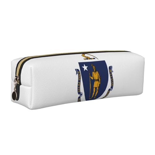 EWQrtyy Massachusetts Stiftemäppchen mit Staatsflagge, Leder, Reißverschlusstasche, Zubehörhalter, Schreibwarentasche, Geschenk zum Schulanfang, gold, Einheitsgröße, Kosmetiktasche von EWQrtyy