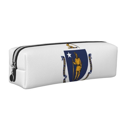 EWQrtyy Massachusetts Stiftemäppchen mit Staatsflagge, Leder, Reißverschlusstasche, Zubehörhalter, Schreibwarentasche, Geschenk zum Schulanfang, silber, Einheitsgröße, Kosmetiktasche von EWQrtyy