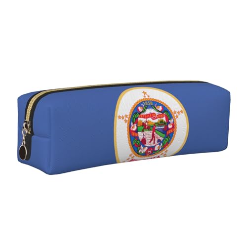 EWQrtyy Minnesota Federmappe mit Staatsflagge, Leder, mit Reißverschluss, Zubehörhalter, Schreibwarentasche, Geschenk zum Schulanfang, gold, Einheitsgröße, Kosmetiktasche von EWQrtyy