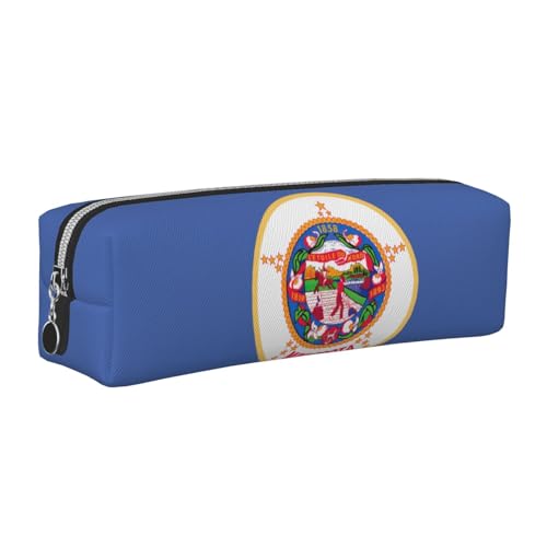 EWQrtyy Minnesota Federmappe mit Staatsflagge, Leder, mit Reißverschluss, Zubehörhalter, Schreibwarentasche, Geschenk zum Schulanfang, silber, Einheitsgröße, Kosmetiktasche von EWQrtyy