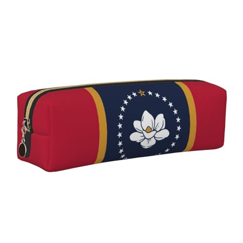 EWQrtyy Mississippi Stiftemäppchen mit Staatsflagge, Leder, Reißverschlusstasche, Zubehörhalter, Schreibwarentasche, Geschenk zum Schulanfang, gold, Einheitsgröße, Kosmetiktasche von EWQrtyy