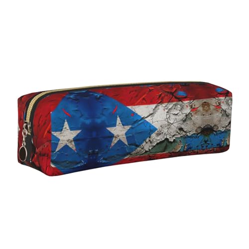 EWQrtyy Puerto Rico Stiftemäppchen mit Tapetenflagge, Leder, Reißverschluss, Zubehörhalter, Schreibwaren-Tasche, Geschenk für den Schulanfang, gold, Einheitsgröße, Kosmetiktasche von EWQrtyy
