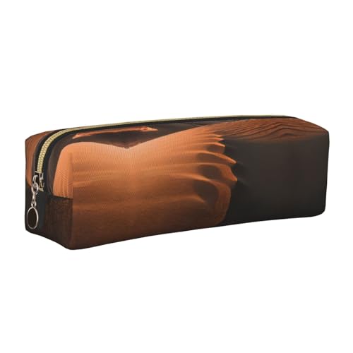 EWQrtyy Sanddünen bedrucktes Federmäppchen aus Leder, mit Reißverschluss, Zubehörhalter, Schreibwarentasche, Geschenk für den Schulanfang, gold, Einheitsgröße, Kosmetiktasche von EWQrtyy