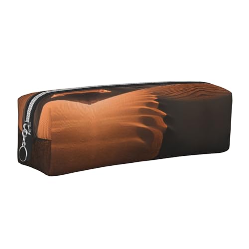 EWQrtyy Sanddünen bedrucktes Federmäppchen aus Leder, mit Reißverschluss, Zubehörhalter, Schreibwarentasche, Geschenk für den Schulanfang, silber, Einheitsgröße, Kosmetiktasche von EWQrtyy