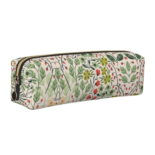 EWQrtyy Schönes Federmäppchen aus Leder mit Blumendruck, Reißverschlusstasche, Zubehörhalter, Schreibwaren-Tasche, Geschenk für den Schulanfang, gold, Einheitsgröße, Kosmetiktasche von EWQrtyy