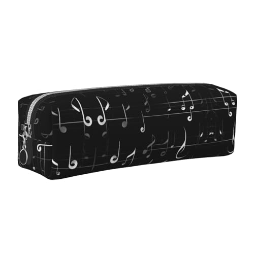 EWQrtyy Schwarzes Federmäppchen mit Musiknoten-Druck, aus Leder, mit Reißverschluss, Zubehörhalter, Schreibwaren-Tasche, Geschenk für den Schulanfang, silber, Einheitsgröße, Kosmetiktasche von EWQrtyy