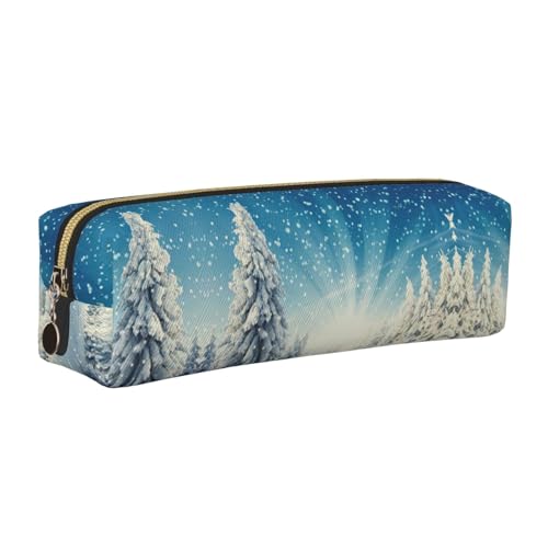 EWQrtyy Snow Wonderland Stifteetui mit Weihnachtsmotiv, aus Leder, mit Reißverschluss, Zubehörhalter, Schreibwaren-Tasche, Geschenk für den Schulanfang, gold, Einheitsgröße, Kosmetiktasche von EWQrtyy
