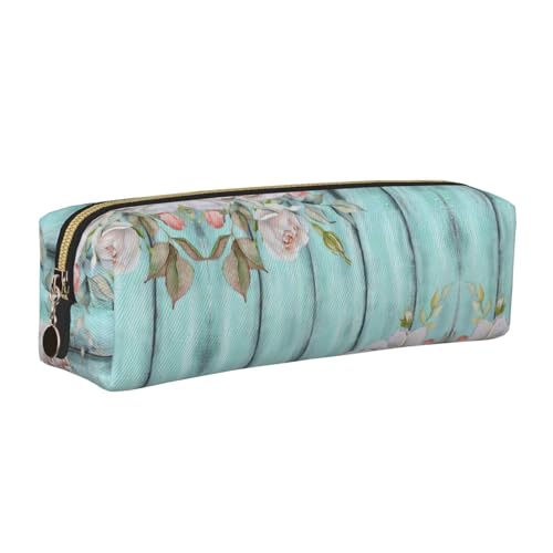 EWQrtyy Stifteetui aus Leder, mit Reißverschluss, Stifteetui, Zubehörhalter, Schreibwarentasche, Schulanfang, Blaugrün, gold, Einheitsgröße, Kosmetiktasche von EWQrtyy