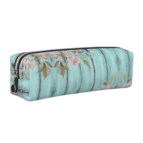 EWQrtyy Stifteetui aus Leder, mit Reißverschluss, Stifteetui, Zubehörhalter, Schreibwarentasche, Schulanfang, Blaugrün, silber, Einheitsgröße, Kosmetiktasche von EWQrtyy