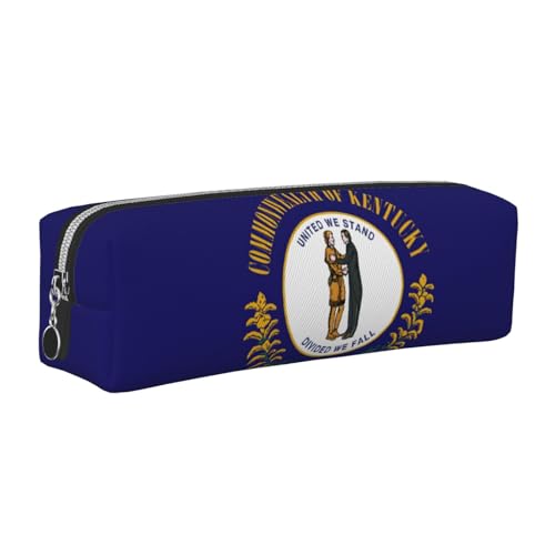 EWQrtyy Stifteetui aus Leder mit Kentucky-Flagge, Reißverschluss, Zubehörhalter, Schreibwaren-Tasche, Geschenk für den Schulanfang, silber, Einheitsgröße, Kosmetiktasche von EWQrtyy