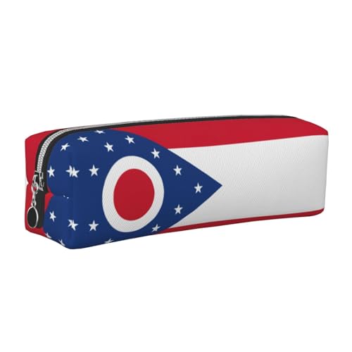 EWQrtyy Stifteetui aus Leder mit Ohio Staatsflagge, Reißverschluss, Zubehörhalter, Schreibwaren-Tasche, Geschenk zum Schulanfang, silber, Einheitsgröße, Kosmetiktasche von EWQrtyy