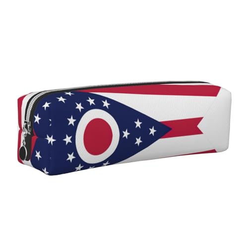 EWQrtyy Stifteetui aus Leder mit Ohio Staatsflagge, Reißverschluss, Zubehörhalter, Schreibwaren-Tasche, Geschenk zum Schulanfang, silber, Einheitsgröße, Kosmetiktasche von EWQrtyy