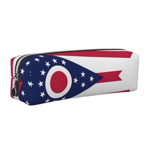 EWQrtyy Stifteetui aus Leder mit Ohio Staatsflagge, Reißverschluss, Zubehörhalter, Schreibwaren-Tasche, Geschenk zum Schulanfang, silber, Einheitsgröße, Kosmetiktasche von EWQrtyy