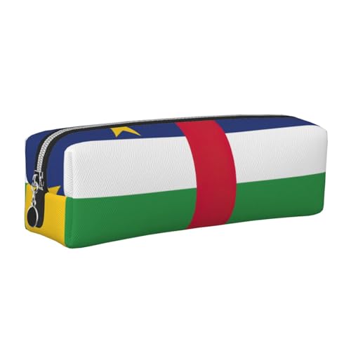 EWQrtyy Stifteetui aus Leder mit zentralafrikanischer Flagge, Reißverschluss, Zubehörhalter, Schreibwarentasche, Geschenk für den Schulanfang, silber, Einheitsgröße, Kosmetiktasche von EWQrtyy