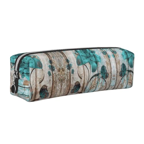 EWQrtyy Stiftemäppchen aus Leder, mit Reißverschluss, Zubehörhalter, Schreibwaren-Tasche, Schulanfang, Blaugrün, silber, Einheitsgröße, Kosmetiktasche von EWQrtyy