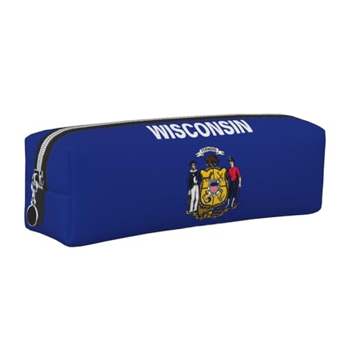 EWQrtyy Wisconsin Federmappe mit Staatsflagge, Leder, mit Reißverschluss, Zubehörhalter, Schreibwarentasche, Geschenk für den Schulanfang, silber, Einheitsgröße, Kosmetiktasche von EWQrtyy