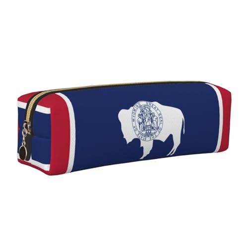 EWQrtyy Wyoming Federmäppchen mit Staatsflaggen-Druck, Leder, Reißverschlusstasche, Zubehörhalter, Schreibwaren-Tasche, Geschenk für den Schulanfang, gold, Einheitsgröße, Kosmetiktasche von EWQrtyy