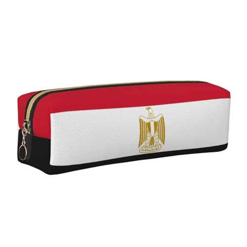 Federmäppchen aus Leder mit ägyptischer Flagge, Reißverschluss, Zubehörhalter, Schreibwaren-Tasche, Geschenk zum Schulanfang, gold, Einheitsgröße, Kosmetiktasche von EWQrtyy