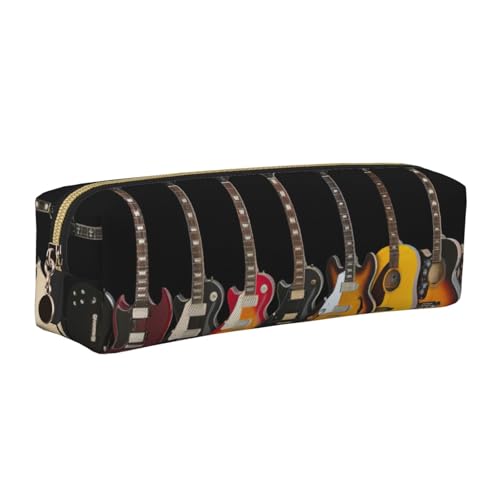 Federmäppchen für E-Gitarre, Leder, mit Reißverschluss, Zubehörhalter, Schreibwaren-Tasche, Geschenk für den Schulanfang, gold, Einheitsgröße, Kosmetiktasche von EWQrtyy