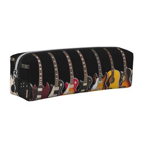 Federmäppchen für E-Gitarre, Leder, mit Reißverschluss, Zubehörhalter, Schreibwaren-Tasche, Geschenk für den Schulanfang, silber, Einheitsgröße, Kosmetiktasche von EWQrtyy