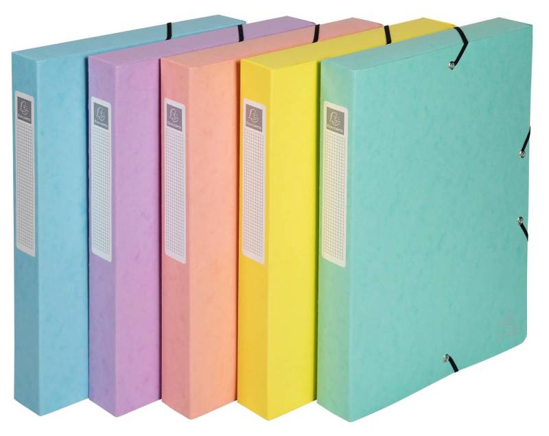 EXACOMPTA Dokumententasche 8x Archivbox Karton Rücken 40mm Karton Aquarel A4 sortiert 59560E, Boxen mit Gummizug von EXACOMPTA