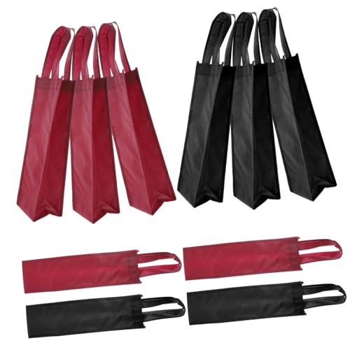 EXAOMBLE 10 Stück Tragetaschen für Weinflaschen Robuste und Langlebige Handtaschen Vliesstoff für und Partys Weinrot und Schwarz von EXAOMBLE
