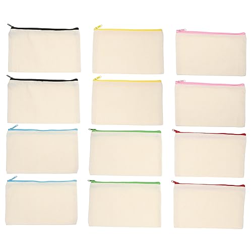EXAOMBLE 12 Stück Leere DIY Basteltasche Multifunktionale Canvas Kosmetiktaschen mit Reißverschluss für Reisen Handwerk und von EXAOMBLE