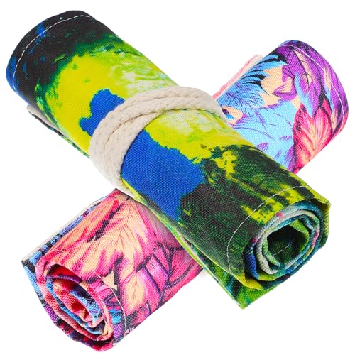 EXAOMBLE 2stücke Roll-up Federmäppchen Canvas Im Ahornmuster Praktische Stiftetaschen Für Schule Kunst Und Zeichnungen Slots Für Buntstifte Und Skizzenstifte Langlebig Und Verarbeitet von EXAOMBLE