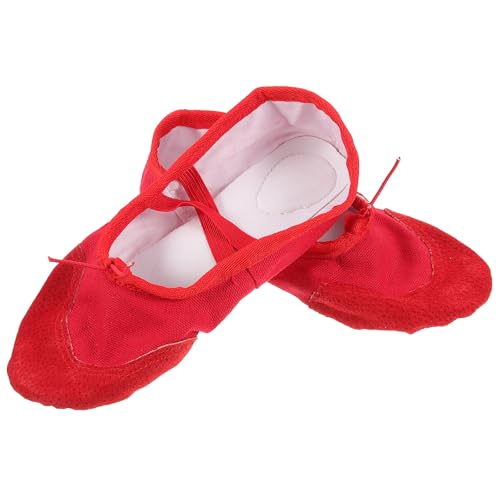 1 Paar Ballettschuhe Leder Ballettschuhe geteilte Sohle Ballettschuhe Yoga Schuhe für Erwachsene Kinder Größe 22 48 rot von EXCEART