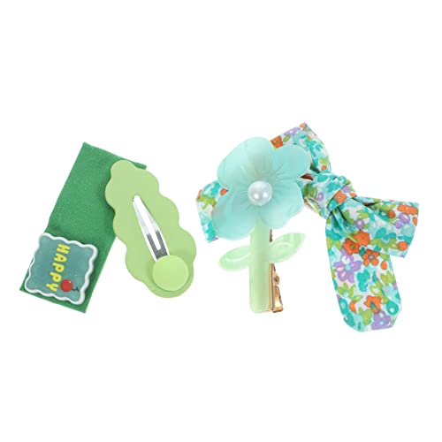 EXCEART Kinderanzug 1 Set Haarspange Haarschmuck Schleife Haarspange Anzug Für Kinder Kinder-Haarspangen Metall Garn Kunstperle Acryl Grüne Fliege Kinder-Blumen-Kopfbedeckung Kinderanzüge von EXCEART