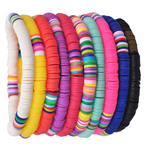 EXCEART 10 Stück Buntes Heishi-Armband Freundschafts-Armband Polymer-Ton Boho-Surfer Afrikanisches Vinyl-Scheibenarmband für Sommerstrand von EXCEART