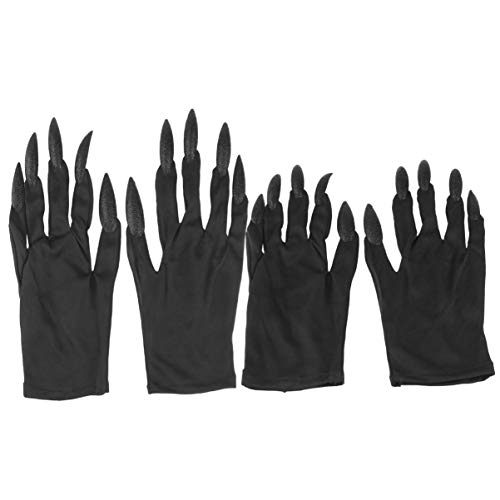 EXCEART 2 Paare Halloween Hexen Handschuhe Schwarze Stoffhandschuhe mit Fingernägel Werwolf Teufel Vampir Cosplay Kostüm Zubehör für Kinder Damen Herren Karneval Horror Party Deko von EXCEART