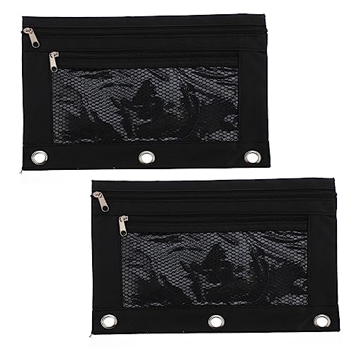 EXCEART 2 Stück Bleistiftbeutel aus Oxford-Stoff Stift Bleistifthalter Tasche Oxford Stoffstiftbeutel briefpapier Set schreibwaren Set Federmäppchen mit 3 Ringen Schreibwarentaschen Black von EXCEART
