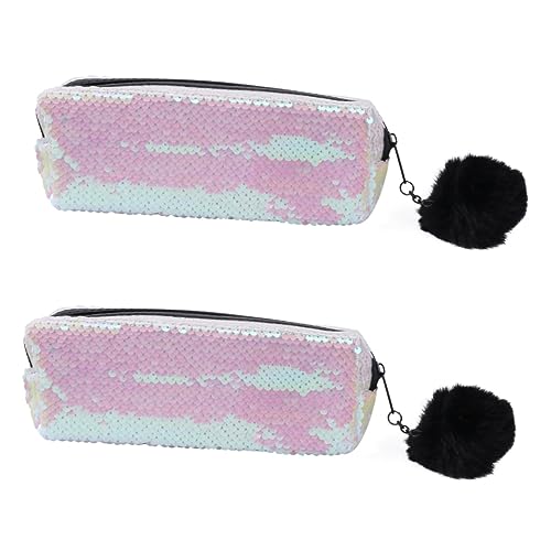 EXCEART 2 STK Federmäppchenpaillettenfedermäppchenmakeuppencilcase Glitzernde Schreibwarentasche Pailletten-Kosmetiktasche Glitzer Bleistiftbeutel Meerjungfrau Polyester Weiß Paket Student von EXCEART