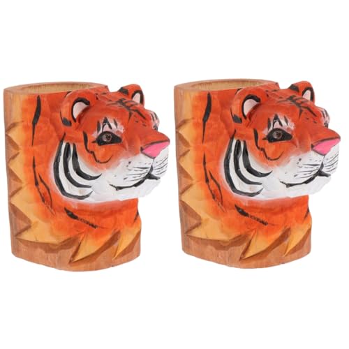 EXCEART 2St Tiger Stift Halter Statuen Wohnkultur Make-up-Halter-Regal Make-up Pinsel schreibwaren Stifthalter Tasse Desktop-Briefpapier-Organizer Handbuch Bleistift Veranstalter Container von EXCEART