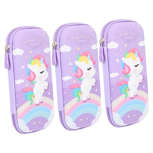 EXCEART 3st Federmäppchen Mit Großem Fassungsvermögen Einhorn-schreibwarenbeutel Federmäppchen Einhorn Kosmetik-Make-up-Tasche Stiftbehälter Tasche Für Make-up-Pinsel Violett 3D Cool Eva von EXCEART